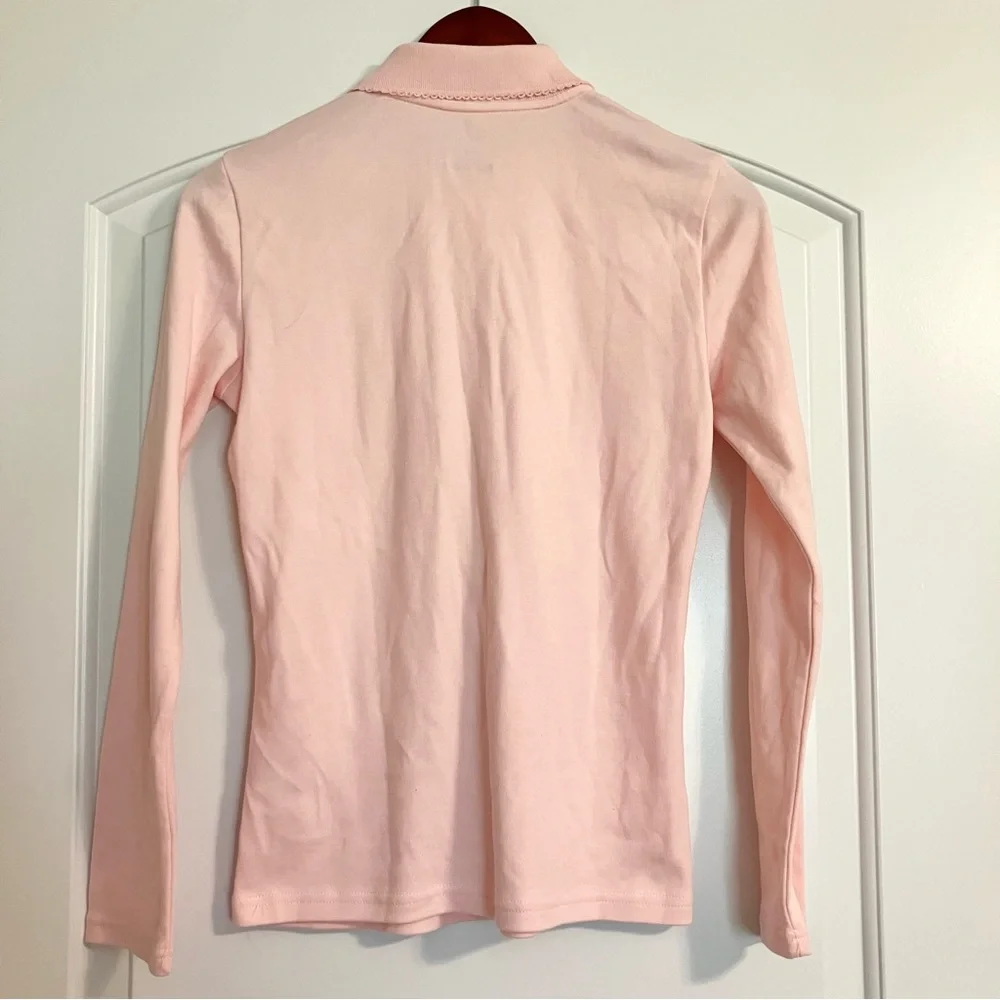 French Toast‎ pink long sleeve polo shirt scalloped collar & buttons. Size 14/16